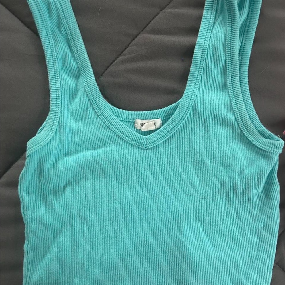 Garage Turquoise Ribbed Tank Top